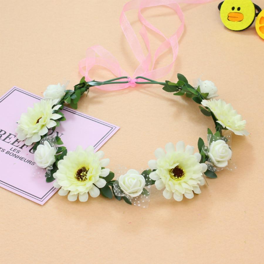 Pink Flowers Crown Festival Headpiece Women Hair Accessories Headdress Girl Baby Crown Floral Garland Wedding Floral Headwear