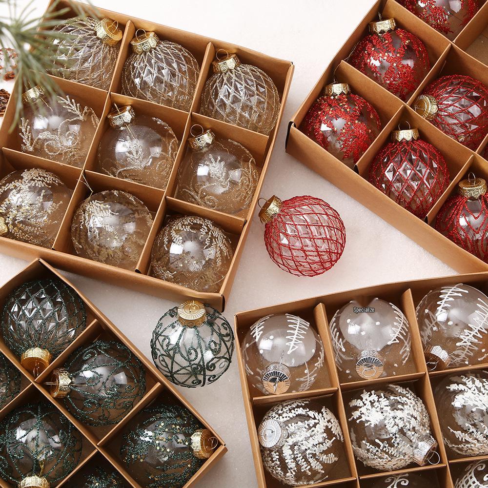 8CM Transparent PET Painted Christmas Ball Set for Tree Decorations