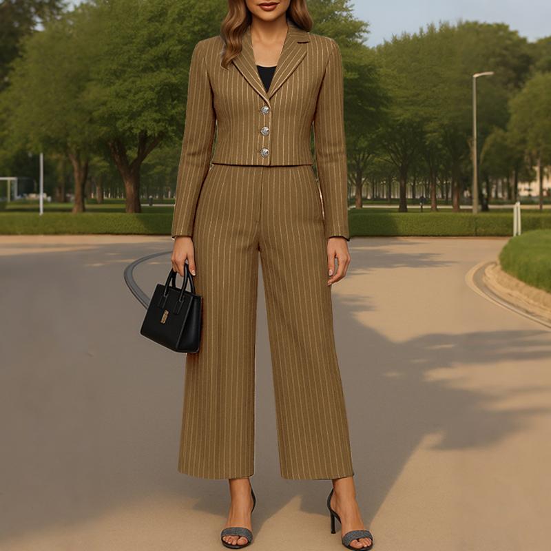

ZANZEA Женский блейзер с длинным рукавом и укороченные брюки в полоску, комплекты из двух предметов 5XL хаки