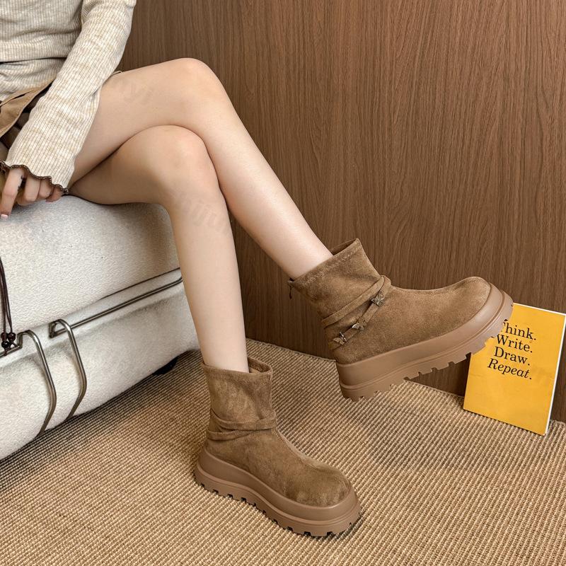 Fashion Niche Retro Designed Casual Thick Soled Short Boots for Women 2025 Winter New Style Comfortable Fashion Suede Chunky Ankle Boots