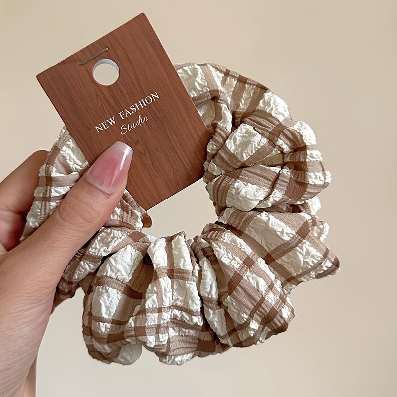 

Простое и свежее клетчатое кольцо для волос в виде толстой кишки, резинка для волос для хвостика, тканевая текстурированная резинка для волос, аксессуары для волос хаки