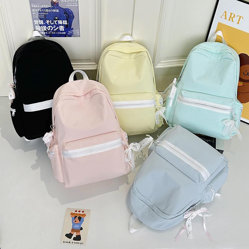 New Schoolbag Fresh and Sweet Japanese Style INS Niche Solid Color Large Capacity Backpack for Middle and High School Students with Bow Knots