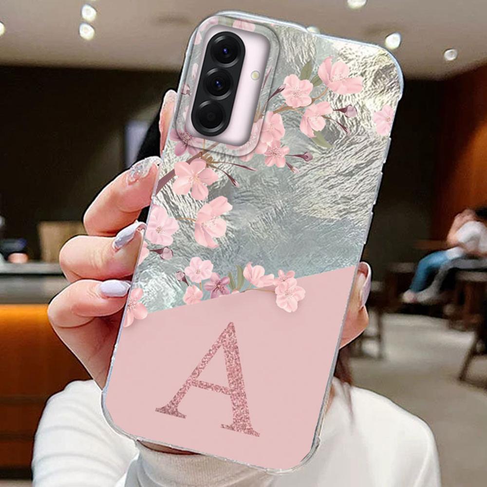 

Парные чехлы для телефона с буквами A Z для Samsung Galaxy A56 A36 A16 tpu чехол Розовые цветы Силиконовый Прозрачный чехол Мягкая задняя крышка Fundas Бампер Samsung A56 белый