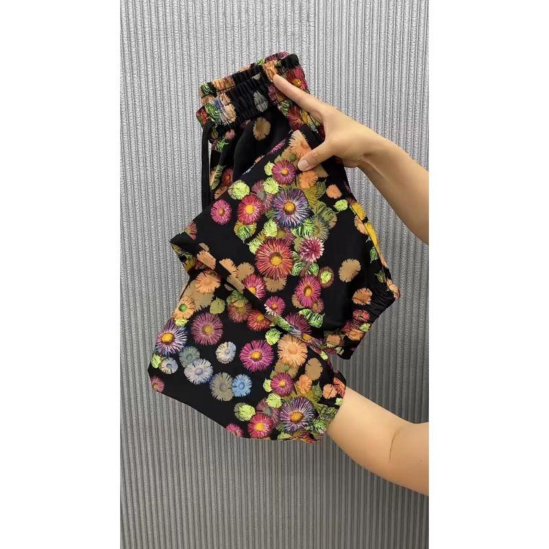 

Thin Slim Fit Slimming Casual Cool Feeling Nine Points Flower Pants Fireworks Black 4XL