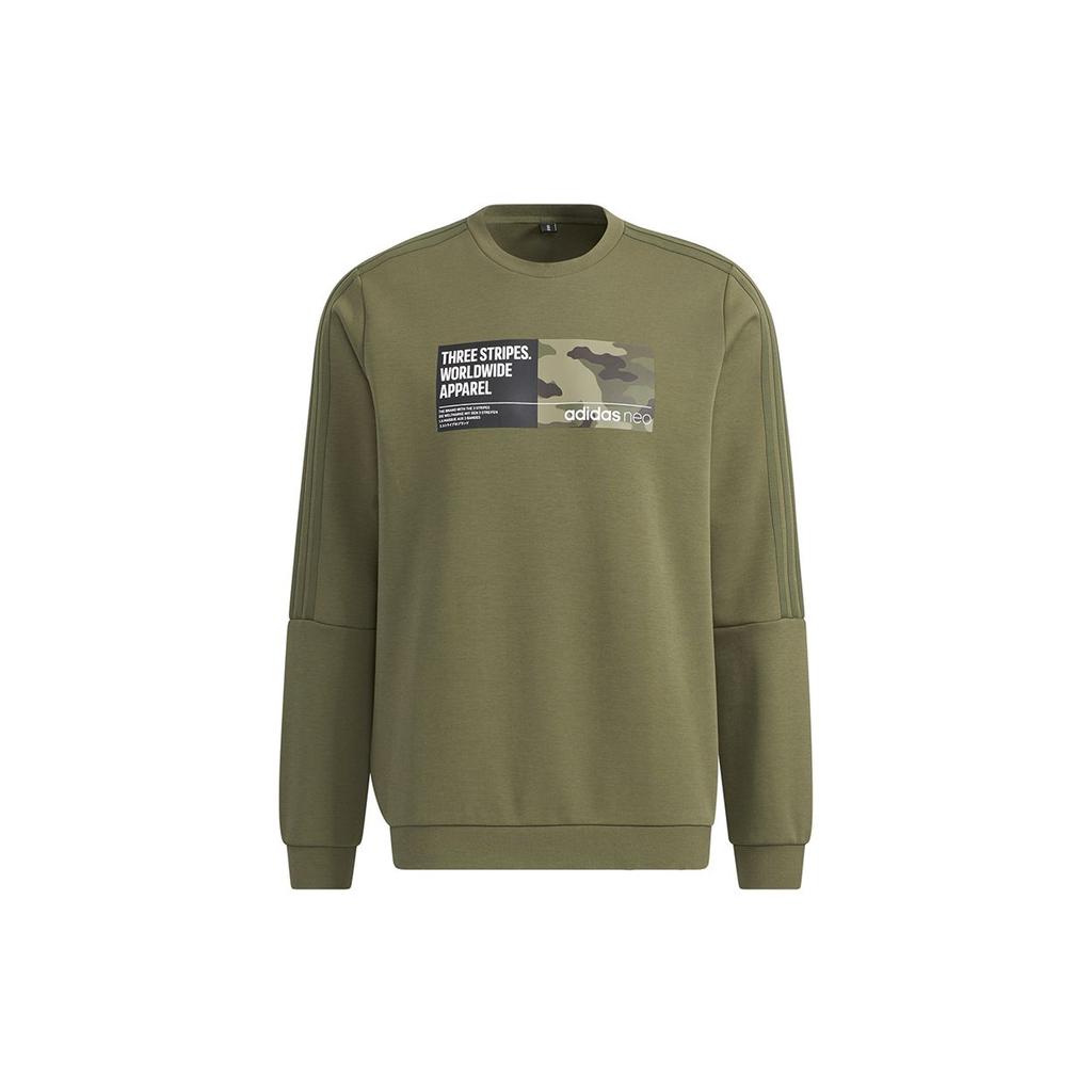 Adidas Neo Fun Print Sport Crew Neck Sweatshirt Men Tops Military-Green H45170