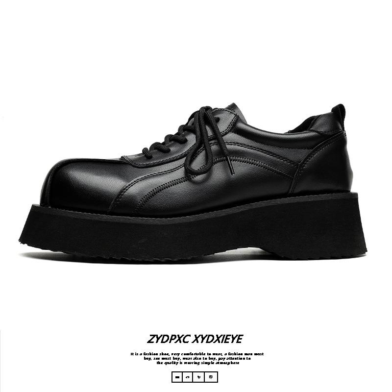 Niche Derby shoes trendy men British style commuting versatile round head leather shoes platform big head shoes 20243-A