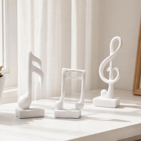 DYS 3Pcs Minimalist Music Note Resin Sculpture, Treble Clef & Eighth Quarter Desk Decor for Piano Room Living Room, Matte Art Collectible, Creative