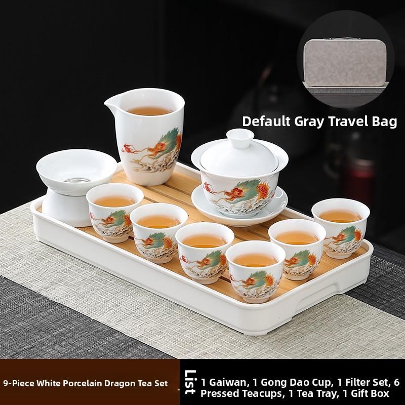 Ceramic Gongfu Tea Set Yuxi White Porcelain Tea Pot Cover Bowl And Tea Cups Set for Home Office Tea Brewing