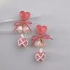 Sommer Pink Pfirsich Herz Kirsche Ohrringe Perlen Maiglöckchen Katzenaugen Perlenohrringe Süßes Temperament Ohrringe Eleganter Schmuck