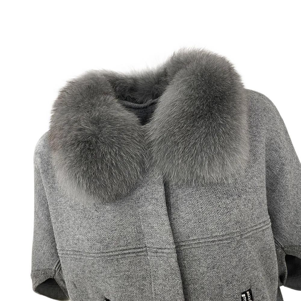 OFTBUY 2024 Herbst Winter Echt Fuchs Waschbär Pelz Kragen Mantel Gestrickte Pullover Frauen Kurzarm Jacke Dicke Warme