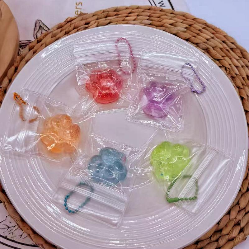 1/3/5Pcs Glitter Cat Paw Squishy Fidget Keychain Jelly Soft Squeeze Decompression Toy Portable Stress Relief Bag Charm