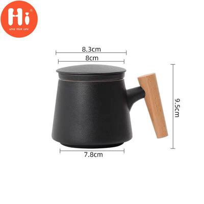 Hi 350 ml Keramik-Teetasse mit Deckel und Teesieb-Abdeckung, Filter, Holzgriff, Milch, Kaffee, Saft, Becher, Wasserbecher, Trinkgeschirr