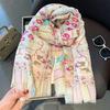 Silk Scarf Summer New Flower Scarf Women's Retro Square Scarf Air Conditioner Room Neck Protection Silk Scarf Sun Protection Cotton and Linen Shawl Y