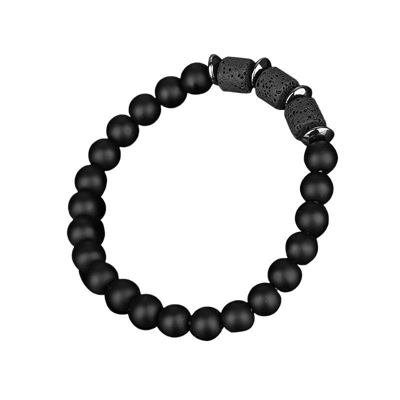 Volcanic Stone Lava Square Bracelet Men and Women Trendy Cool Niche Design Single Circle Elastic Rope Bead Bracelet