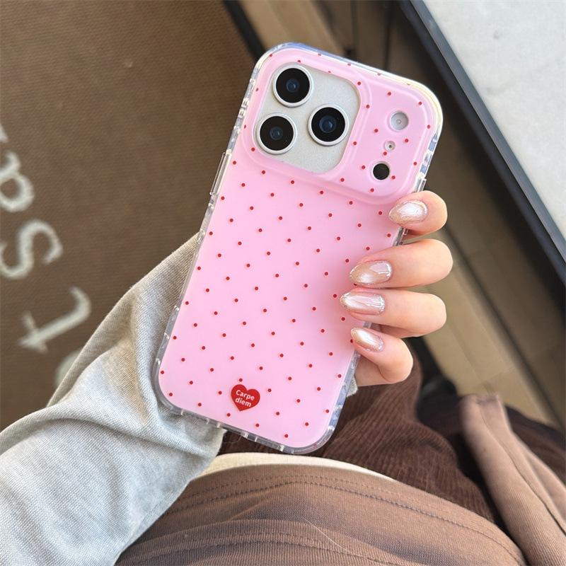 Niche Minimalist Polka Dot Heart Pendant for iPhone 17, 16 Pro Max, 15, 14 Mobile Phone Case