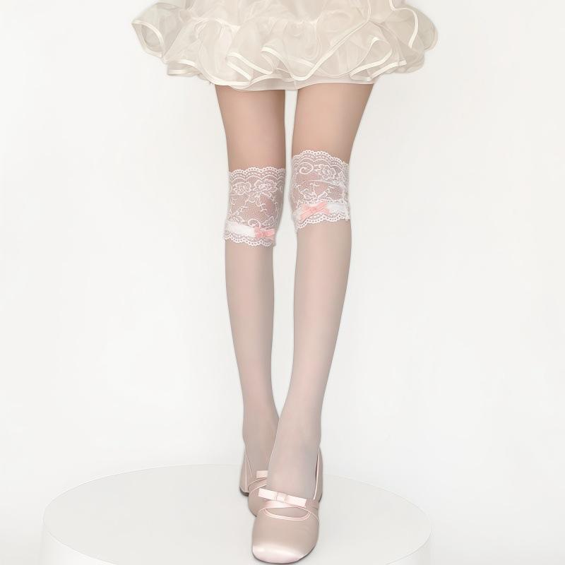 Summer Lolita Japanese Girls Lust For The Wind, White Streamer Bow, Any Cut Stockings, Children'S Knee Socks