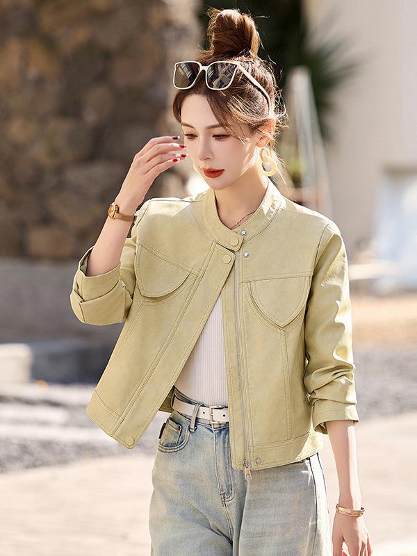 Women's Genuine Leather Baseball Jacket - Spring/Autumn 2025, Haining Sheepskin, Small Size, Short Coat.