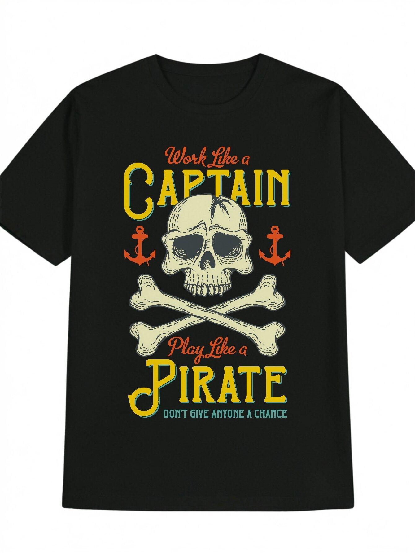 Casual Crew Neck T-shirt - Captain Like a Pirate Graphic S