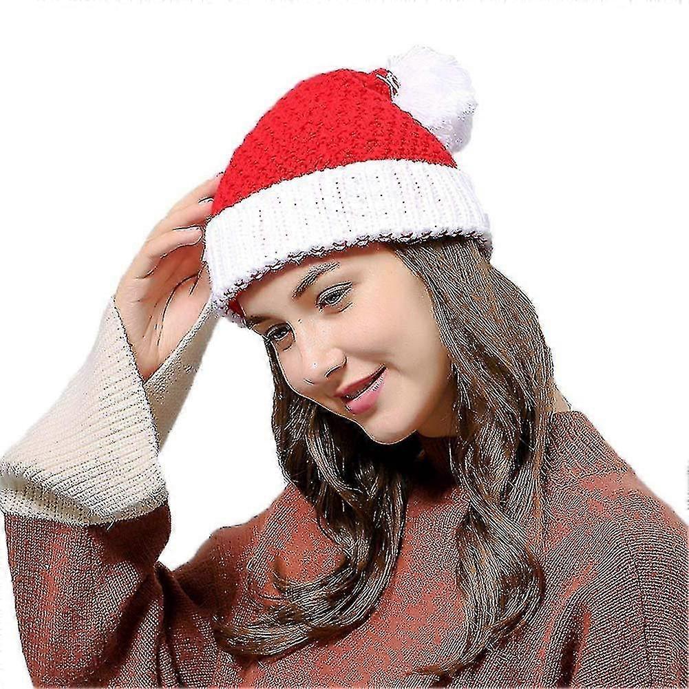 Unisex Christmas Beanie Hat Winter Warm Knitted Santa Hat, - chuan