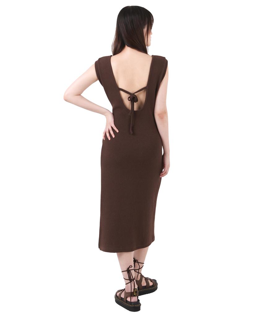 Catharsis Knitting Tank Tab Backless Long Dress Brown One Size