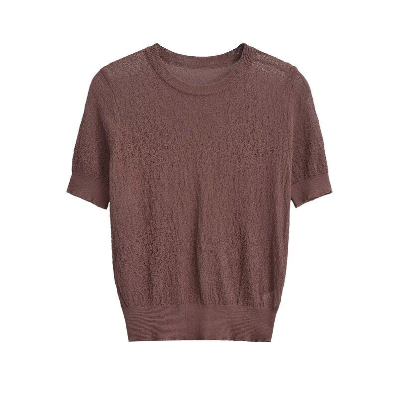 Fashion Style 2024 Autumn New Women's Clothing Short Sleeve Round Neck Thin Base Slim-Fit Knitted Top 9598113
