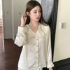 1011 new ice silk pajamas women's lapel Mori jacquard satin girl cute ice silk loungewear