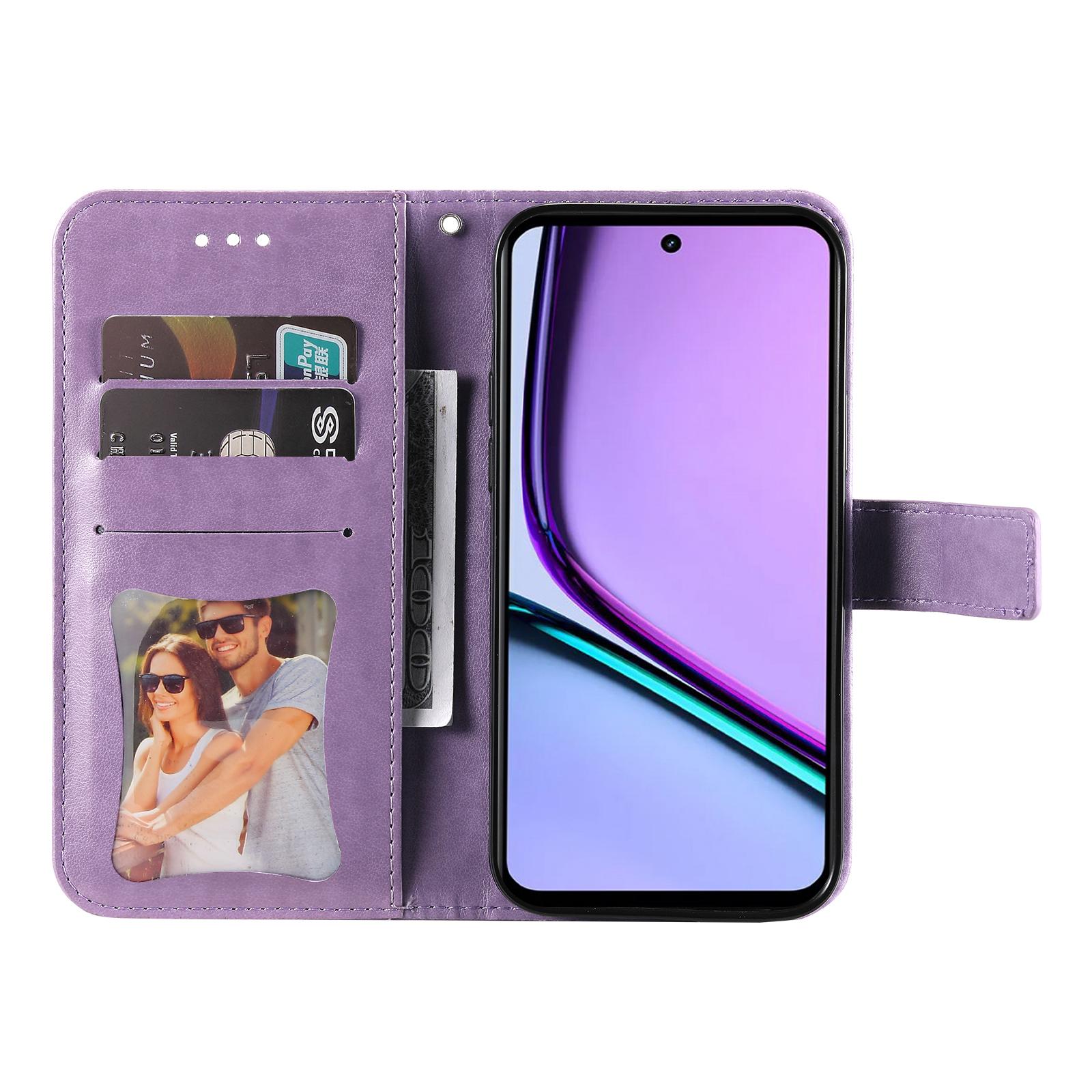 

For Realme C67 4G Case Floral Pattern PU Leather Wallet Stand Phone Cover Purple