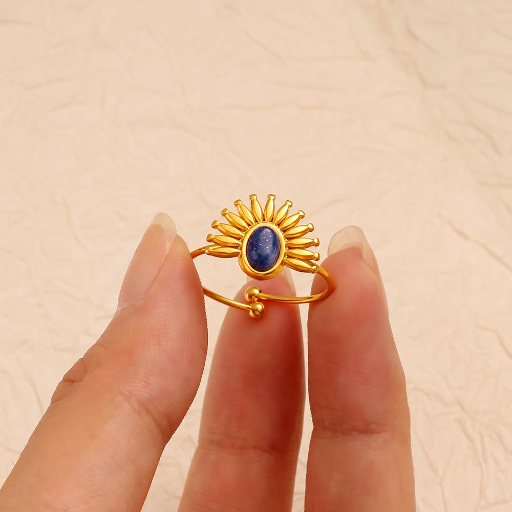 Retro Stainless Steel Open Ring with Inlaid Turquoise - European & American Style