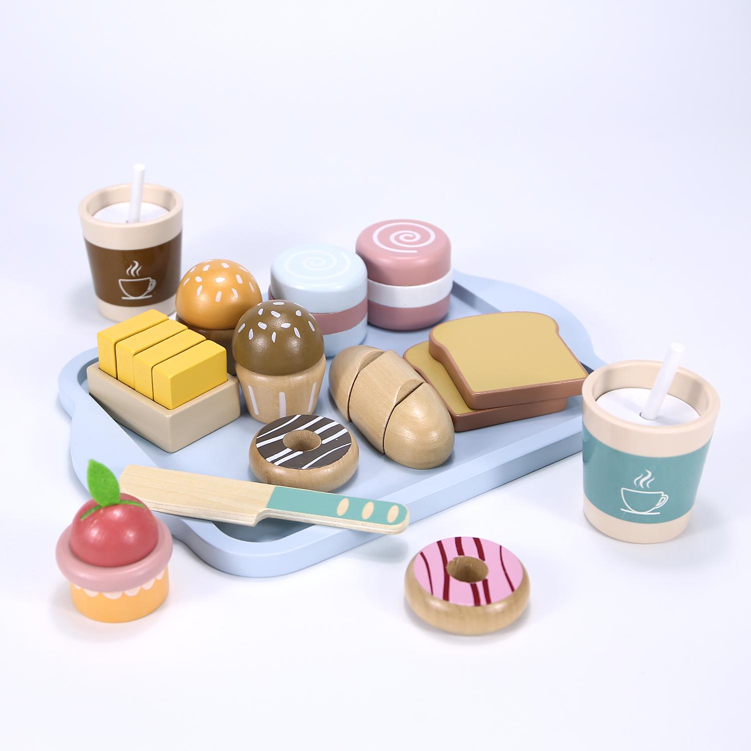 

Kids Children Wooden Toys Playsets Afternoon Tea Toy Set Cake Ice Cream Tea Time Playset Toddler Pretend Play Kitchen Accessories
