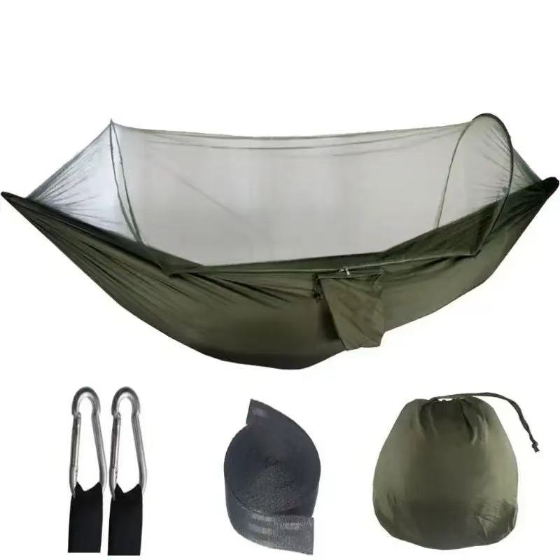 

250x120cm Outdoor Hammock With Net – Lightweight Parachute Fabric For Camping & Travel армія зелений колір