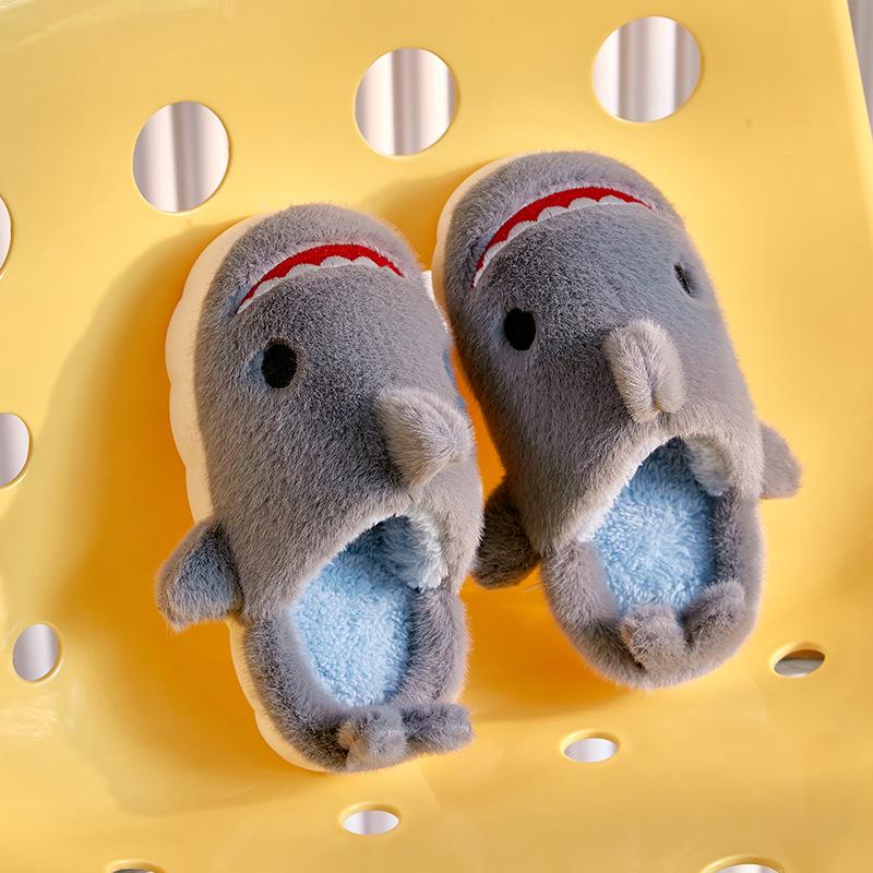 Children's Anti-Slip Cartoon Shark Slippers – Comfortable, Warm Cotton Parent-Child Slippers for Girls