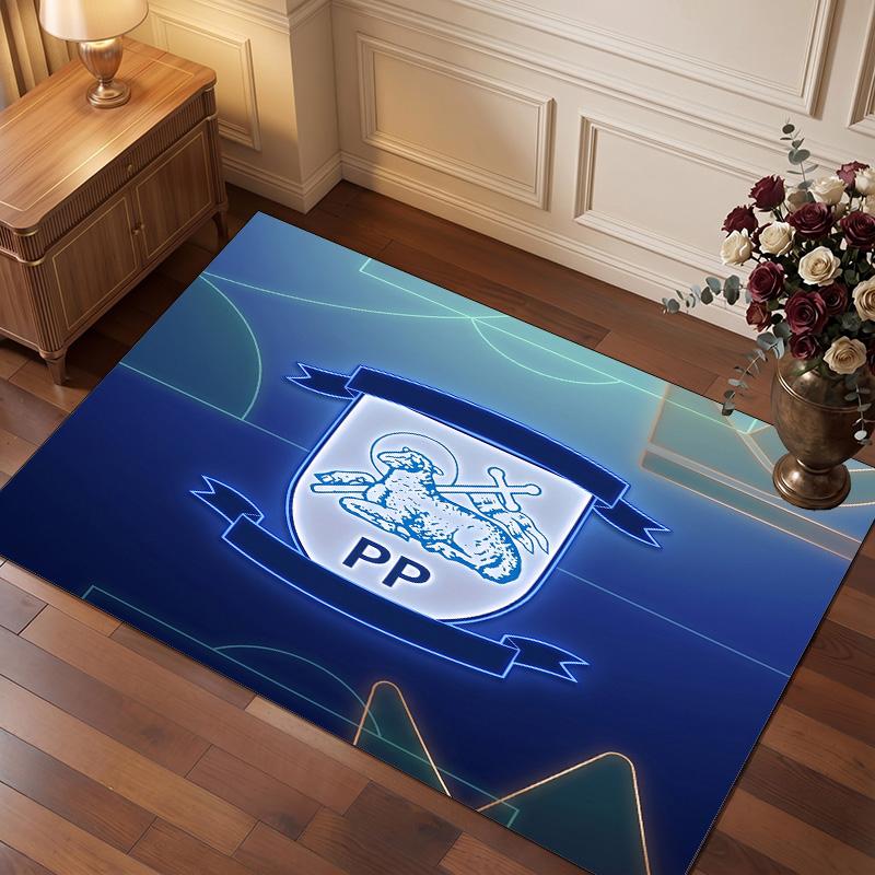 Preston North End Football Print Crystal Velvet Rug, Comfortable Water Absorbent Non Slip Indoor Floor Carpet