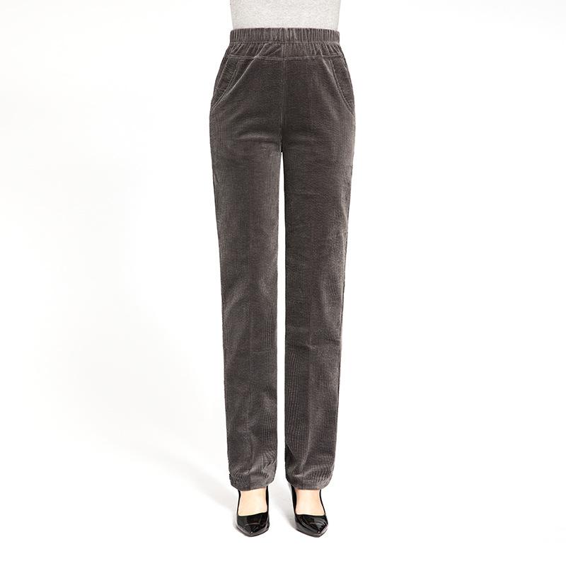 Cordhosen für Damen, Elastischer Bund Gerade Streifen Samt Mittleren Alters und Ältere Locker Lässig Winter Verdickt Oberbekleidung Mutter Plus Samt