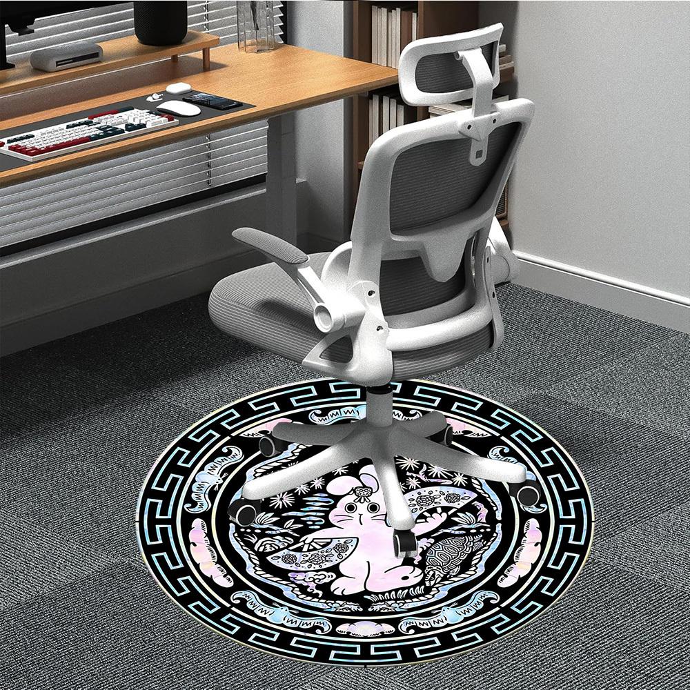 

1pc Rabbit Mandala Chair Carpet for Office, Round Non Slip Durable Large Size Office Carpet, Suitable for Office 80cm