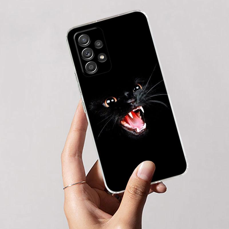 Black Cats Cute cat For Samsung Galaxy A55 Case A54 A52 A53 5G A15 A14 A13 A21S A23 A51 A34 A35 A33 A32 A72 A71 Phone Case Clear