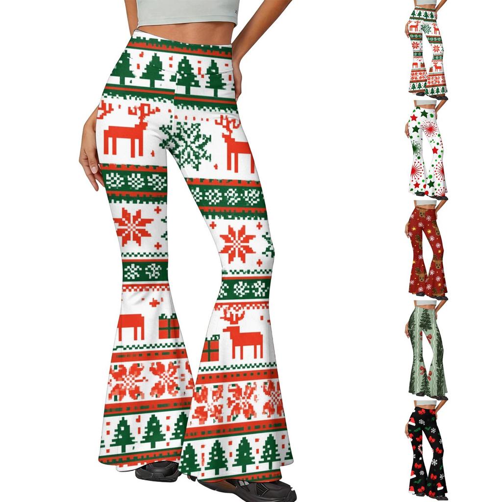 Women's Christmas Printed High Waisted Flared Yoga Pants Casual Slim Fit Everyday Wear