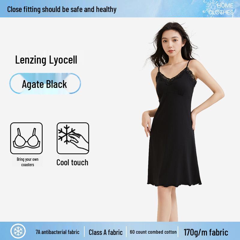 

[Немного сексуально] Женская летняя кружевная майка-пижама с нагрудными вкладышами, ночная сорочка из лиоцелла и хлопка класса А, без необходимости носить бюстгальтер. L (110-130 jin)