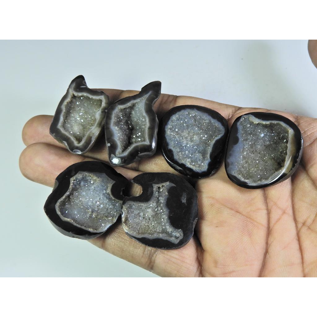 Dyed Slice Druzy Agate Matched pair Cabochon Loose Gemstone 3Pair Lot 248Cts A-732