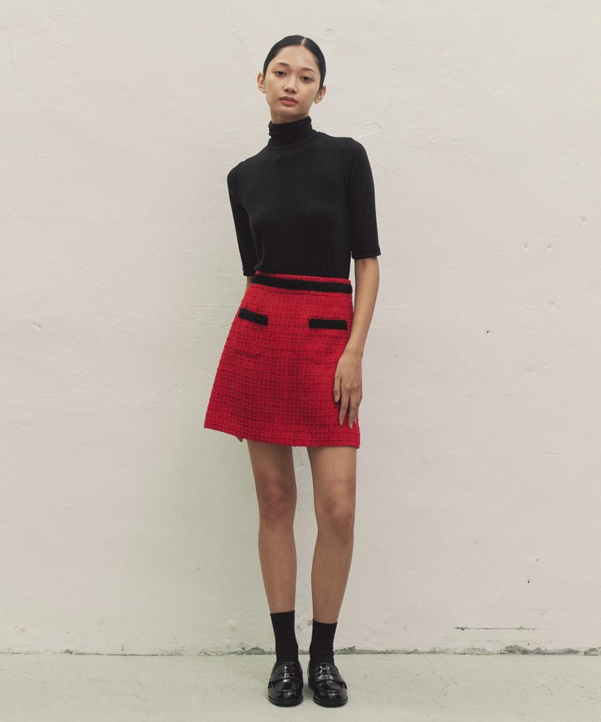 Make A Toast Tweed Angora Point Skirt Red Mbdfsk002Rd