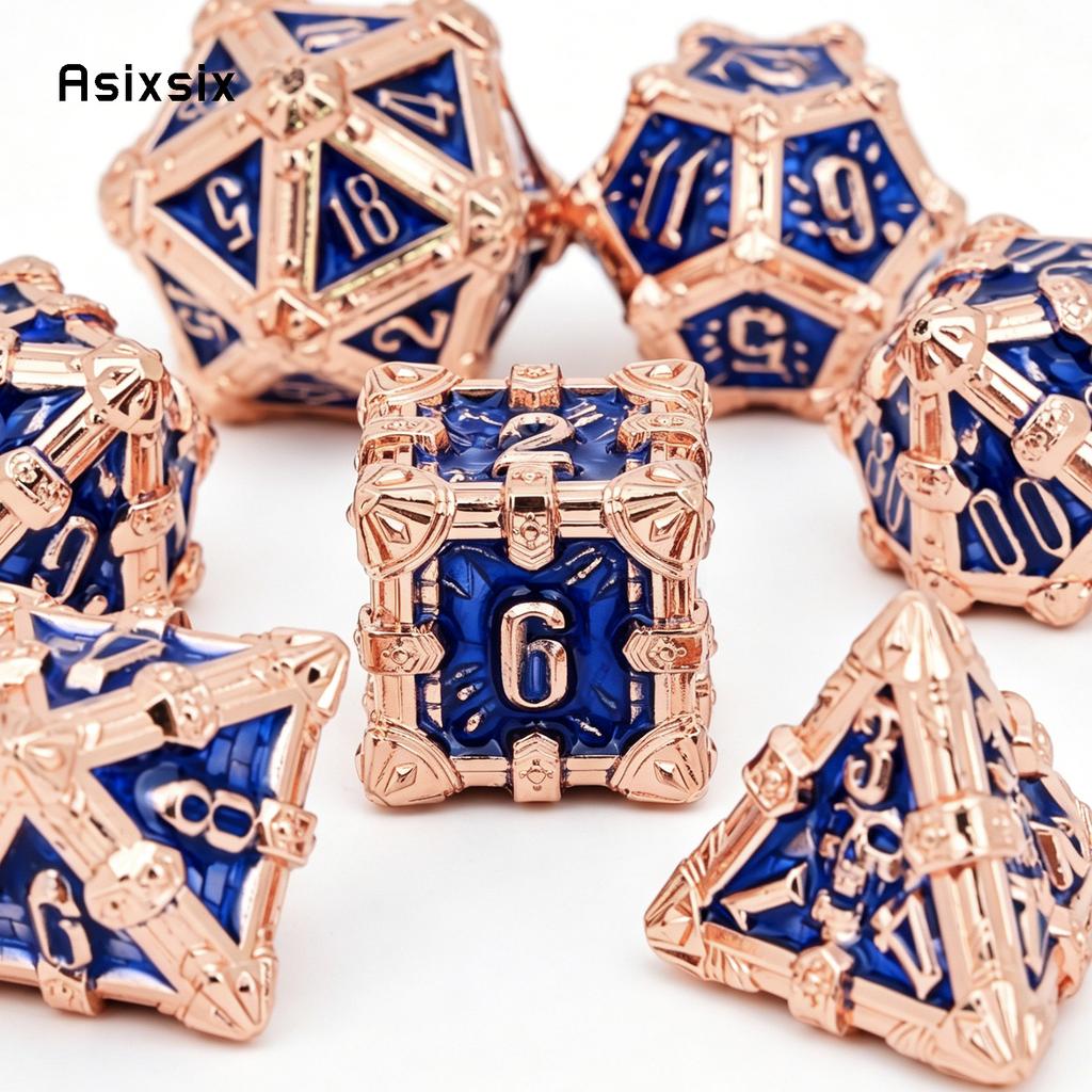 7 Pcs Yellow Blue Flower Metal Dice Solid Metal Polyhedral Dice Set Suitable for Role-Playing RPG Board Game Role-Playing RPG