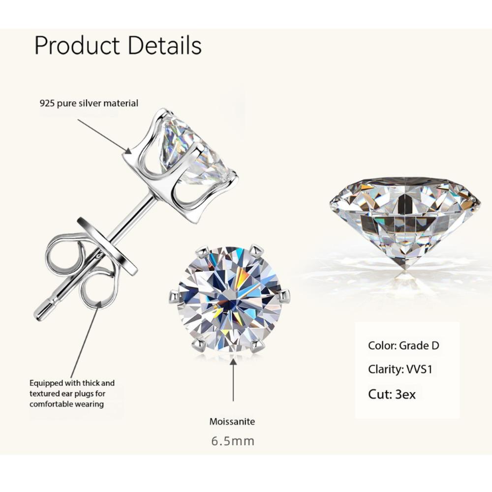 3-9mm Minimalist Delicate Six Prong Moissanite Stud Earrings Unique High End D VVS1 Exquisite Jewelry
