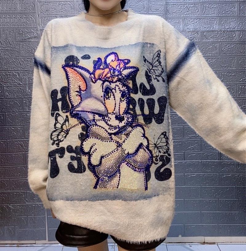 2025 European Trendy Women's Oversized Mickey Mouse Cartoon Long Sleeve Sweater