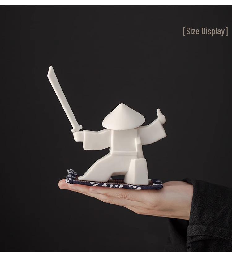 Ceramic Swordsman Incense Holder: Creative Sword-Dancing Ornament & Stick Burner Base