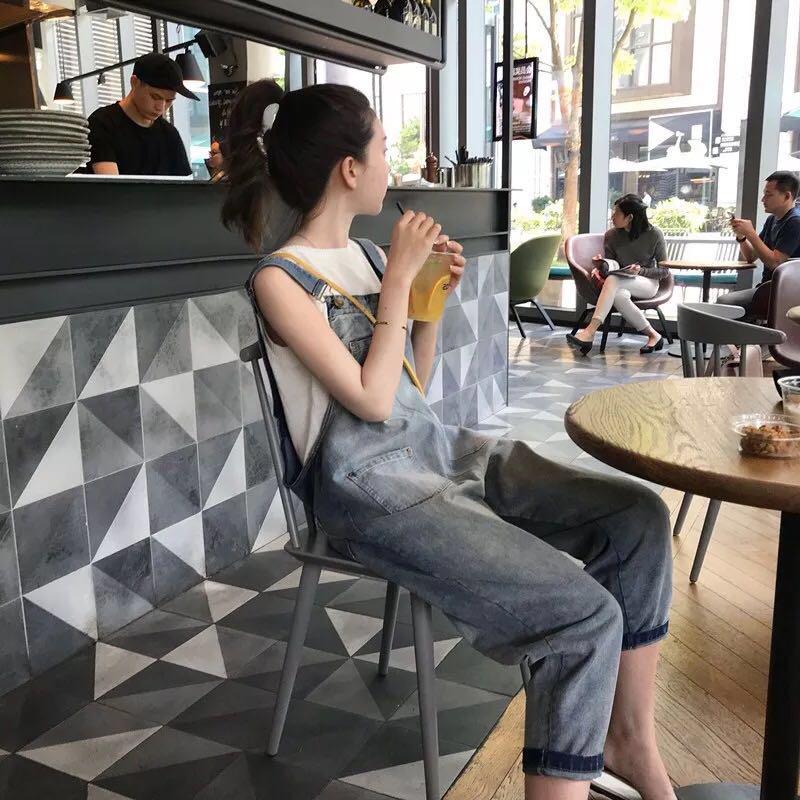 

Корейский джинсовый комбинезон с завышенной талией и эффектом похудения - Женские брюки длиной девять точек 2XL