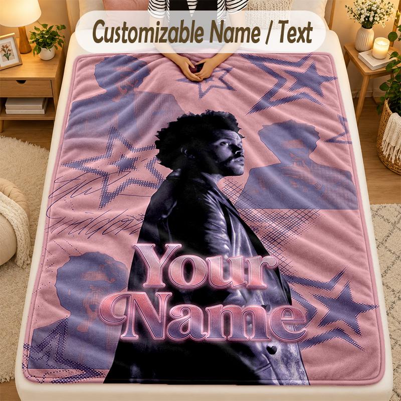 Flannel BlanketThe Weeknd Custom Name Text Personalized Soft Warm Throw Blanket Home Decor Gift
