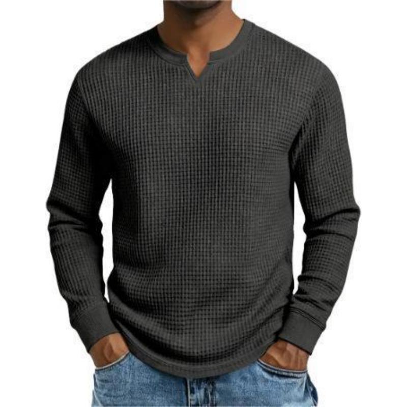 

Men s Long-Sleeve Waffle-Knit Shirt - V-Neck Design, Soft Breathable Fabric, Relaxed Fit for Daily Casual Wear 2XL