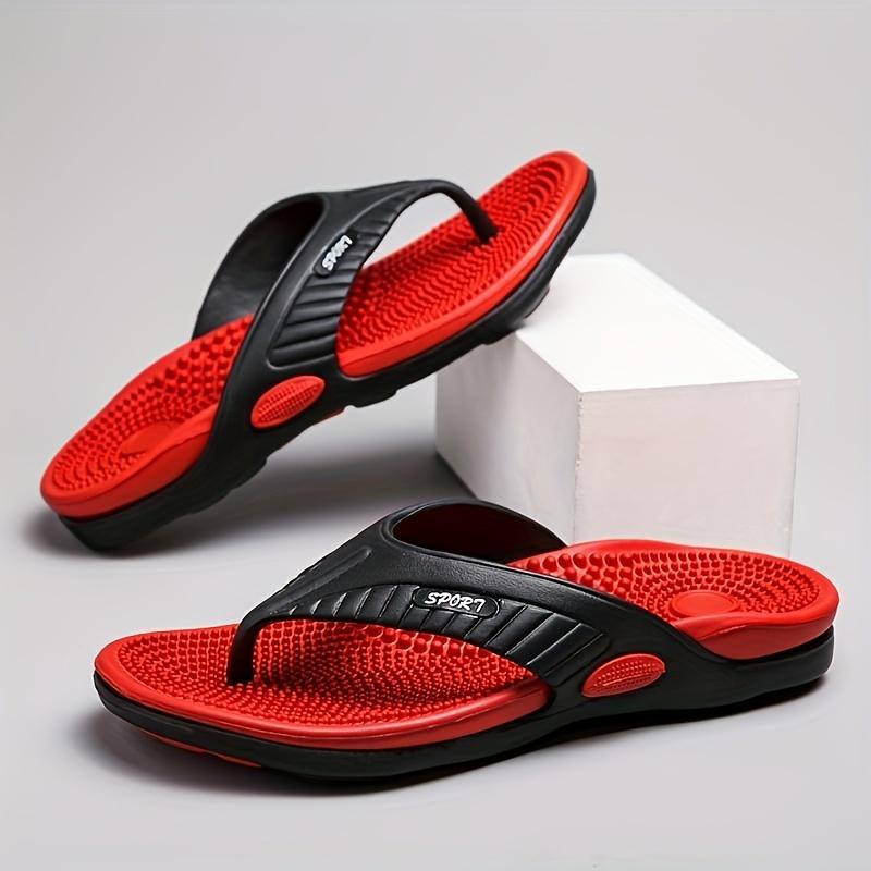 Men's Flip Flops Massage Sole Color Blocked Oversized Beach Slippers Outdoor Casual Clip On Lightweight Shoes