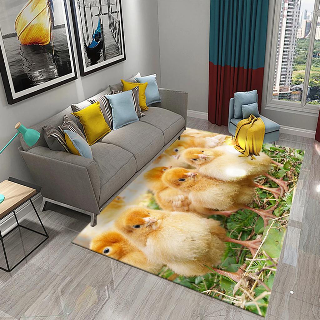 3D Kawaii Niedlicher Hühnermuster-Druckteppich für Küche Wohnzimmer Schlafzimmer Rutschfest Saugfähig King Size Teppich für Heimdekor