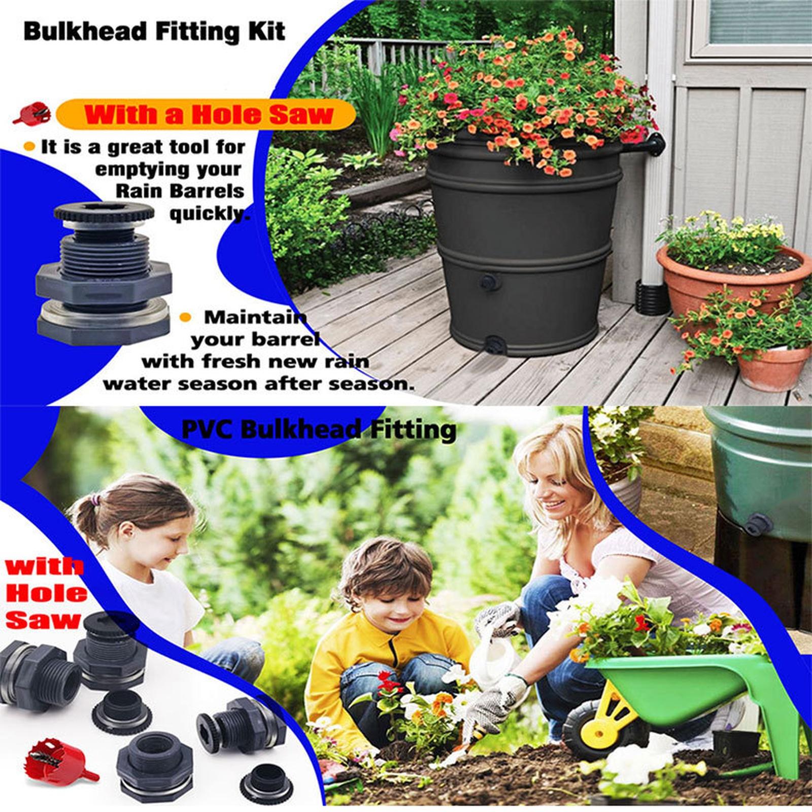 

Rain Barrel Bulkhead Fitting Kit - Spigot Connector Set for Rain Barrels, Water Tanks & Pools one size чорний