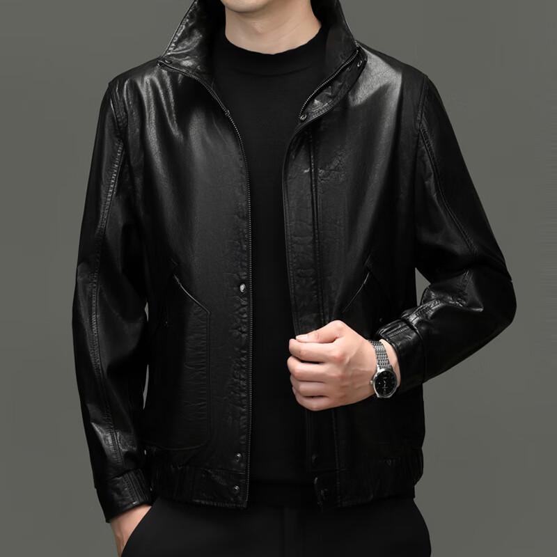 Yiliteng Men's Stand Collar Leather Business Casual Jacket